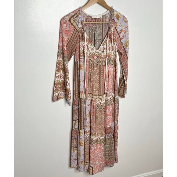 Karlie Womens Patchwork Midi Maxi Dress Small Pink Purple Floral Boho Pockets - Picture 3 of 12